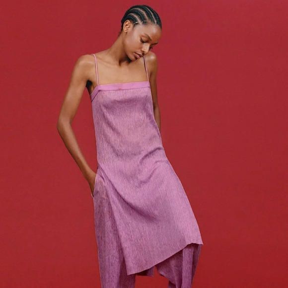 Zara Pleated Tunic Dress Slit Side Pink Size  Small - Picture 2 of 8